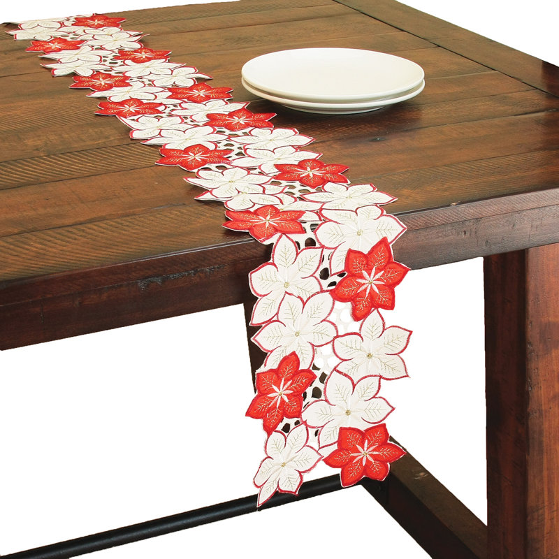 Saltz Embroidered Cutwork Holiday Table Runner, 62" L x 8" W