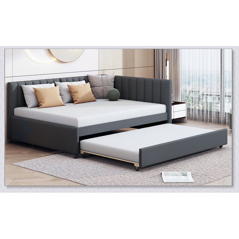 Full Upholstered Daybed With Trundle Sofa Bed Frame, Gray