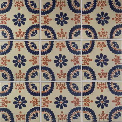 Dosseret en argile mexicain fait à la main 4 pièces 4,2 "x 4,2" TalaMex Blue Talavera