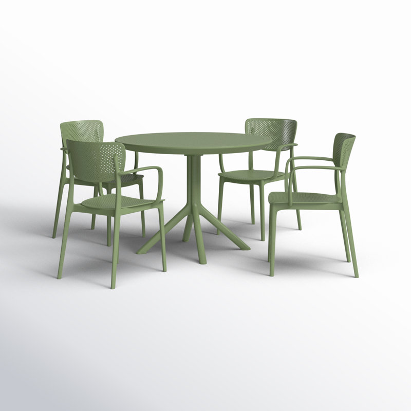 Ensemble de salle à manger pour 5 personnes Farrah, Vert olive