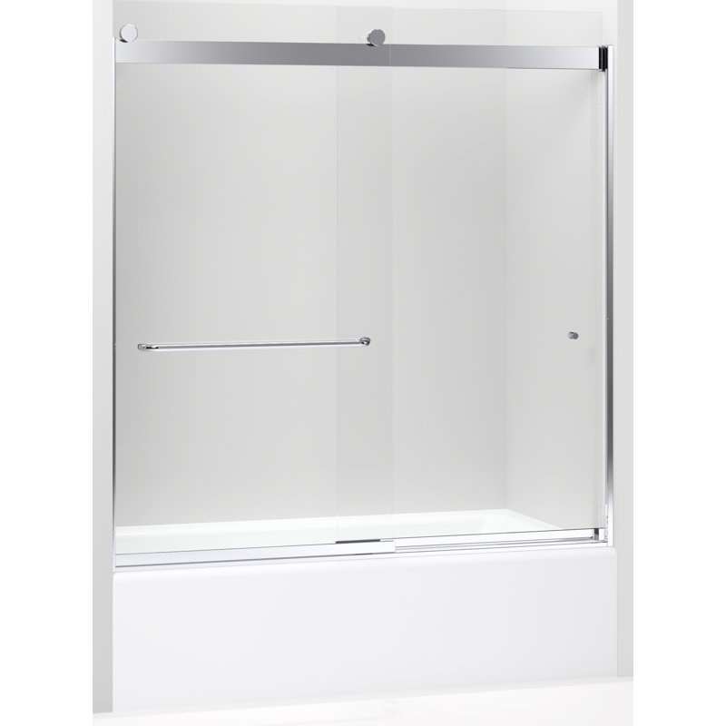 Levity 56.625" - 59.625" W 62.25" H Frameless Tub Door, Bright Polished Silver