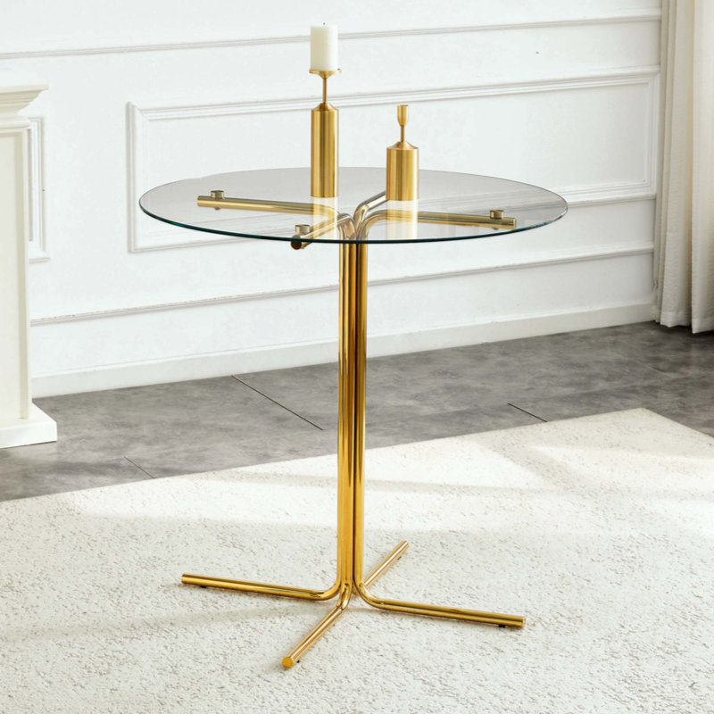 Table haute de bar ronde en verre, table de bar ronde de 36 pouces, plateau en verre trempé, support robuste à quatre colonnes chromées, convient aux tables de bar rondes transparentes dans les petits espaces.