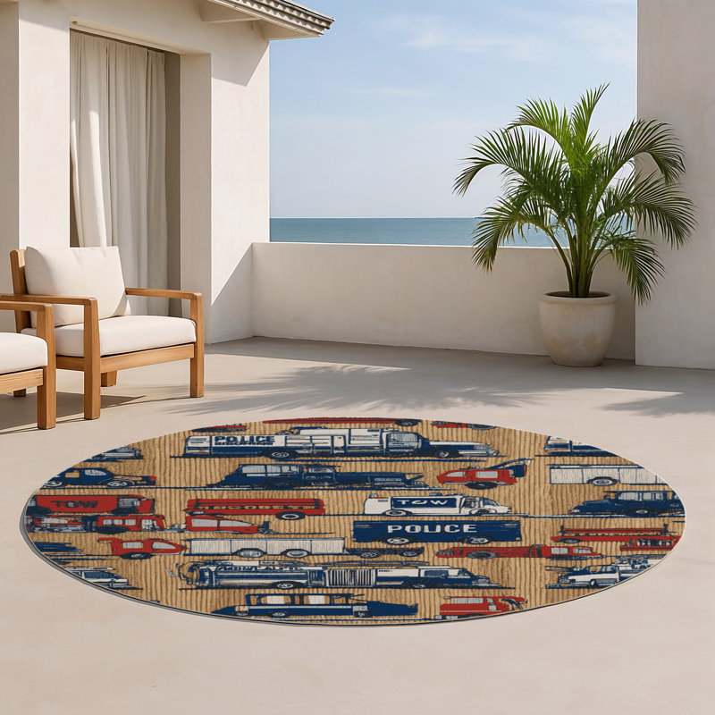 Tapis intérieur et extérieur brun Transport, Rond 5 pi