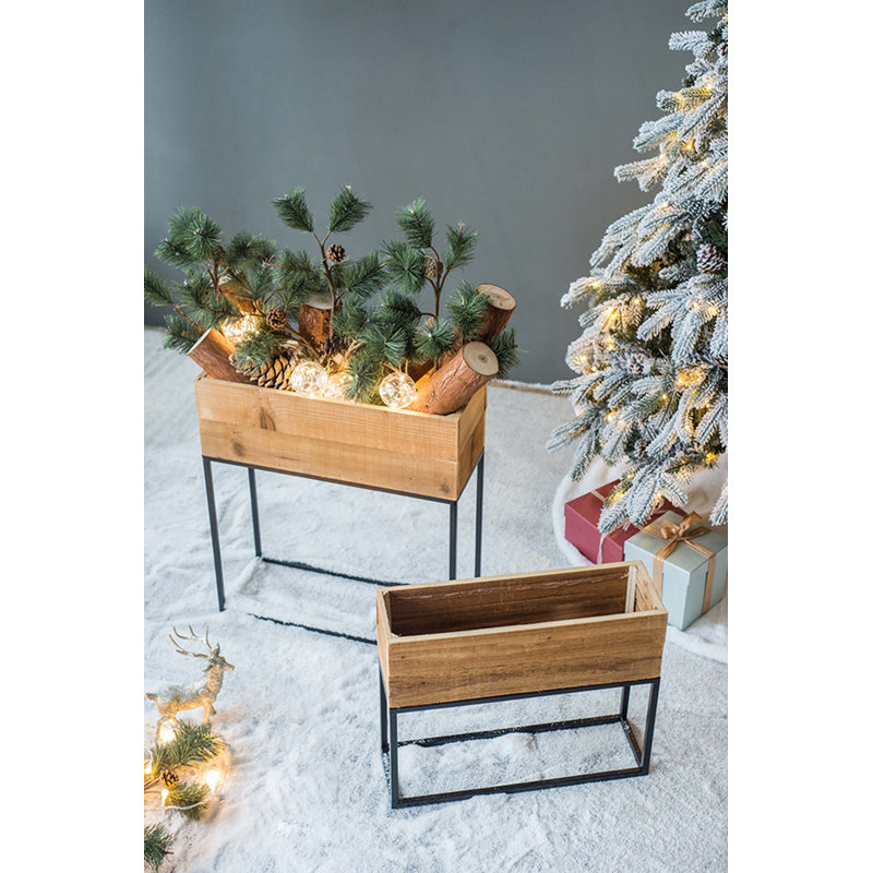 Ensemble de 2 boîtes en bois récupéré avec support en fer noir