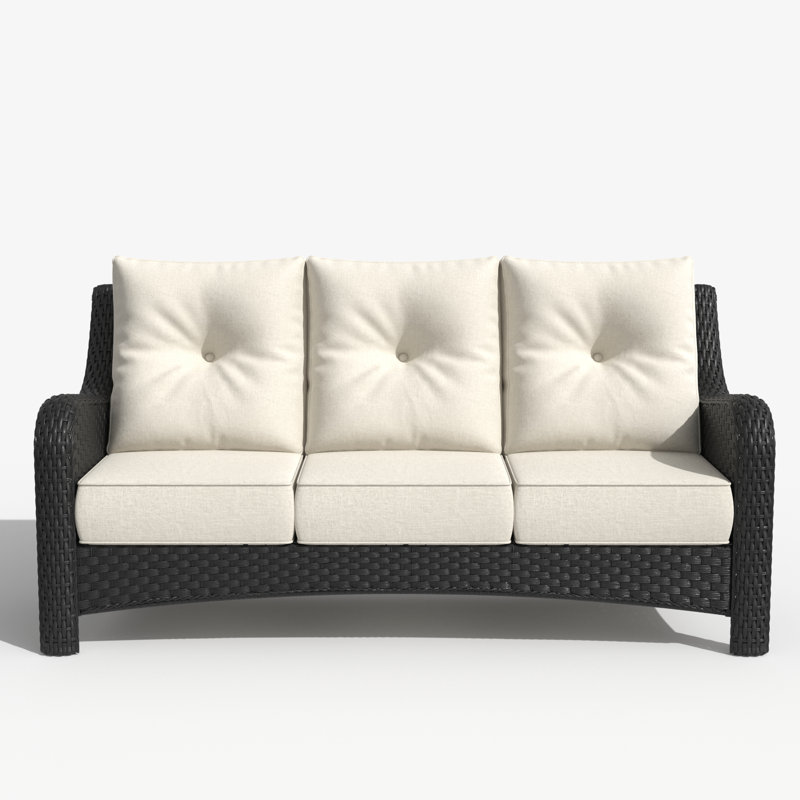 184.9cm Wide Patio Sofa with Cushions, Beige, Black