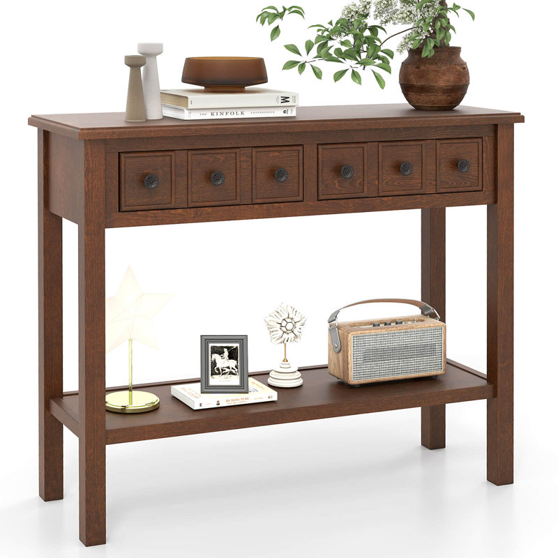 Console Table 38" Narrow Accent Sofa Table with 2 Drawers & Bottom Storage Shelf