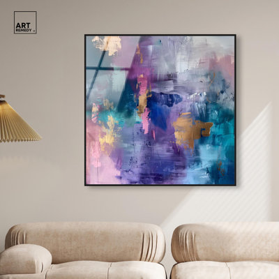 «Beautiful Jewels», art mural en verre acrylique ultrabrillant encadré abstrait coloré par Art Remedy, cadre noir, 40 x 40