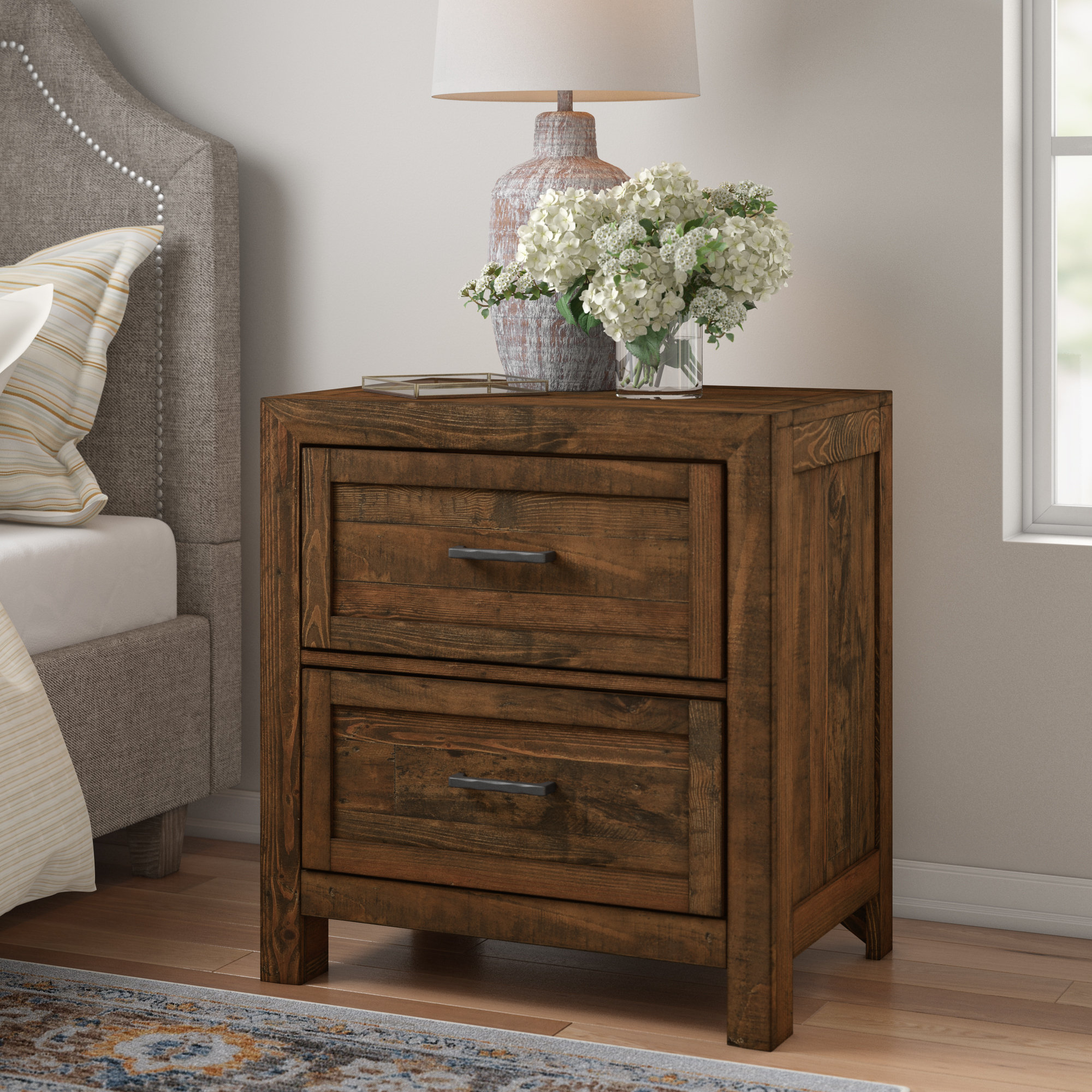 Brown wood nightstand discount