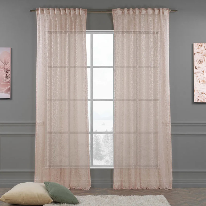 Extra Long and Extra Wide Classic Lace Patterned Sheer Curtain Panels, 100" W x 84" L, Pink