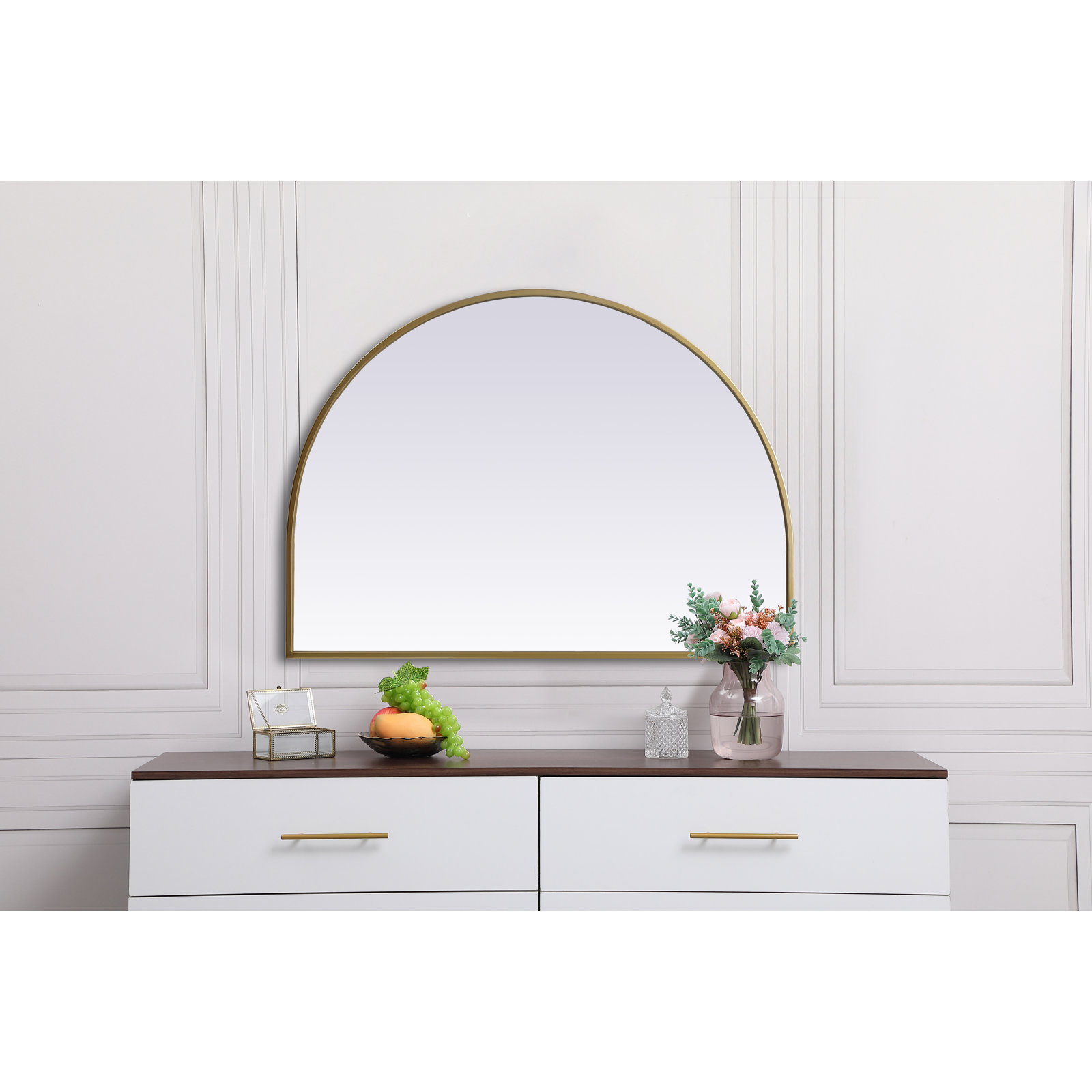 Sabine Metal Arch Wall Mirror, Brass, 24" x 33"