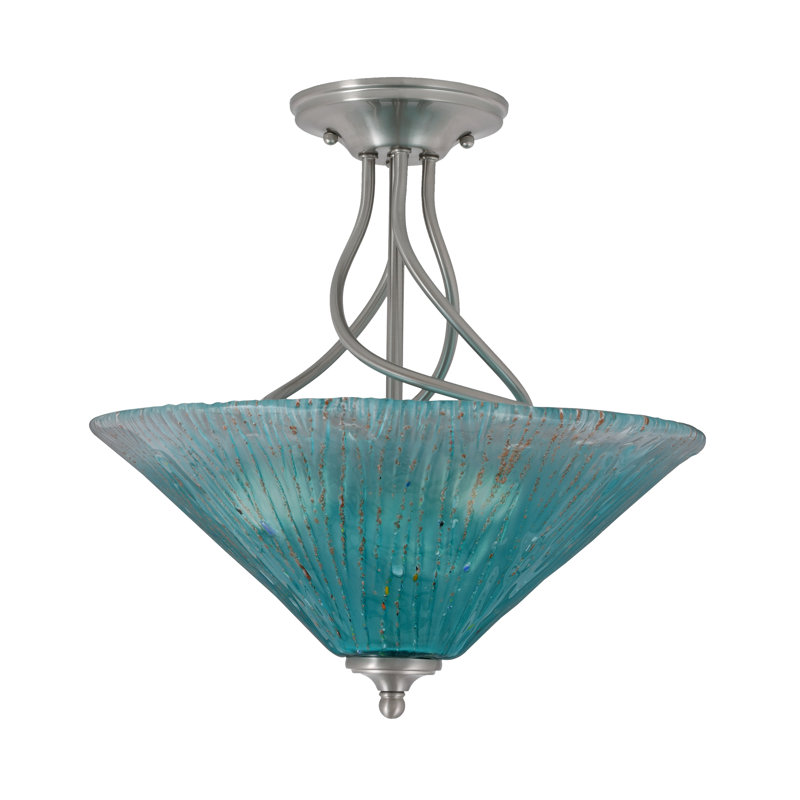 Capri Semi-Flush 3-Bulbs Shown With 16" Glass, Brushed Nickel, Teal