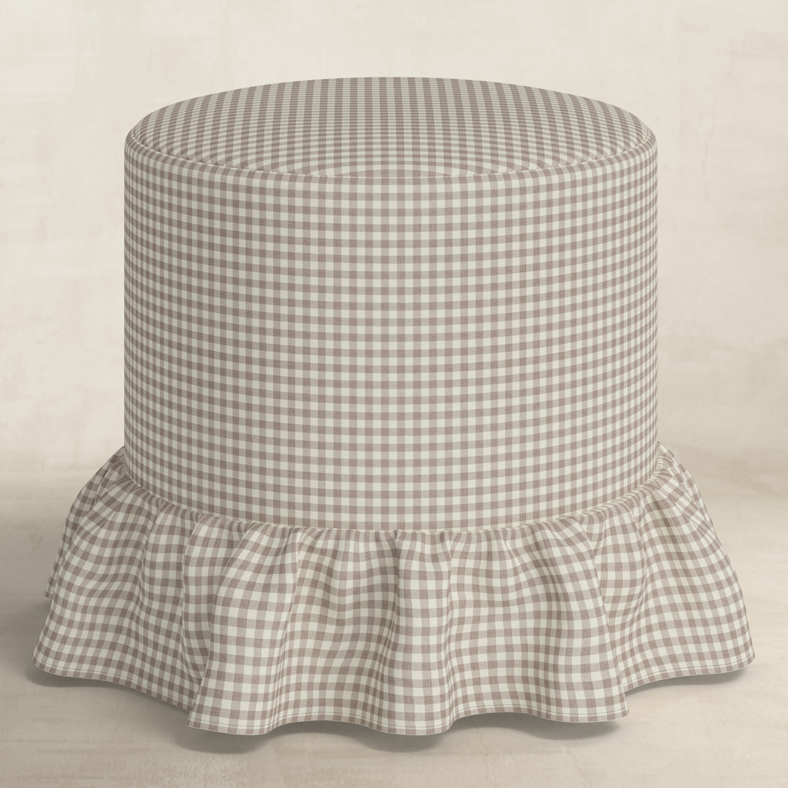 Upholstered Ottoman, Mauve Checkered