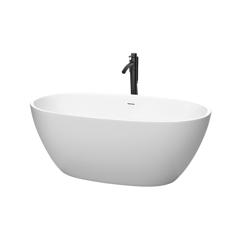 Juno 59'' x 32'' Soaking Acrylic Bathtub with Faucet, Matte White/Shiny White/Matte Black