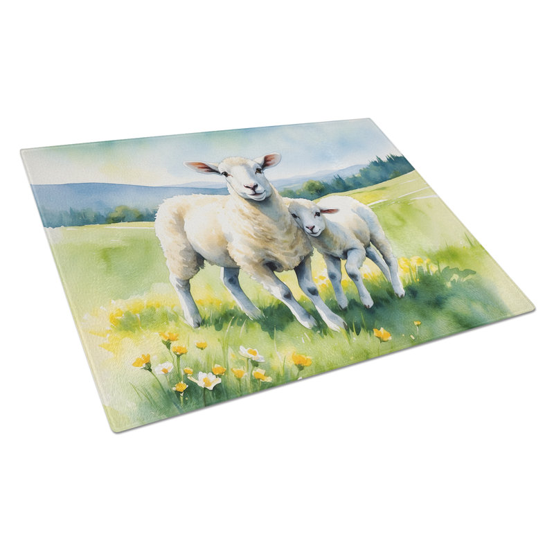 Springtime Lambs Glass Cutting Board