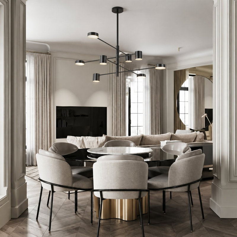 Modern 8 Light LED Black Linear Chandelier