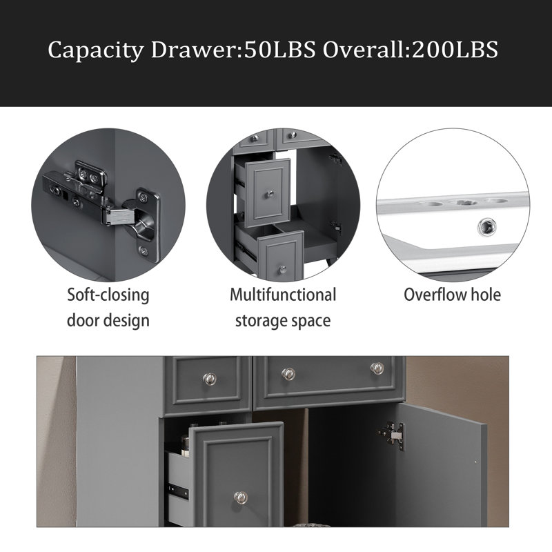 Meuble-lavabo 24 po avec lavabo en céramique 24 po, 2 tiroirs, 1 porte à fermeture en douceur Forest, Gris