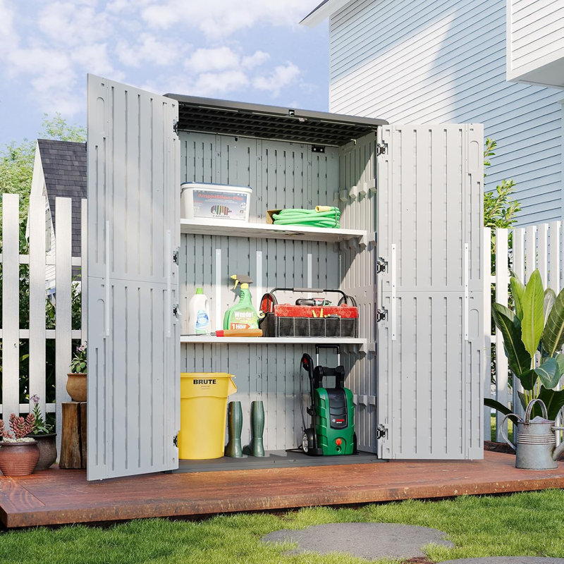 64 Cu.ft Vertical Storage Sheds Outdoor Waterproof With Shelves And Floor