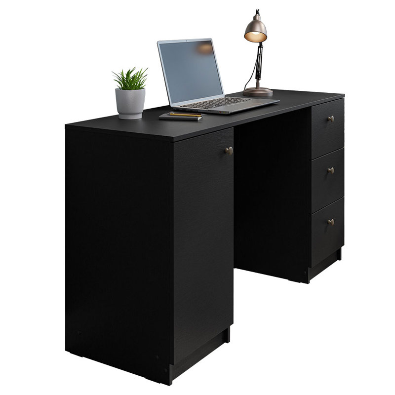 Sleek 53" Black Engineered Wood Gaming Desk with Filing Cabinet