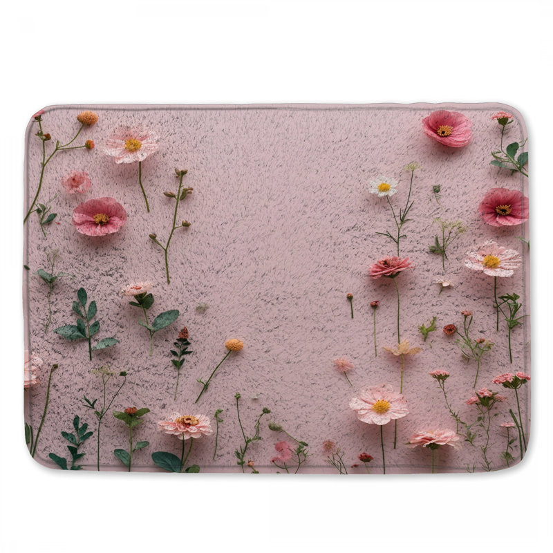 Tapis de bain rose à motif de fleurs sauvages, 24in W x 17in L