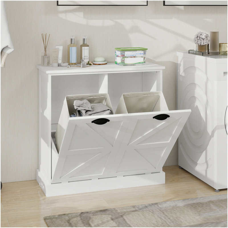 Armoire de trieur de linge à deux compartiments inclinable - blanc