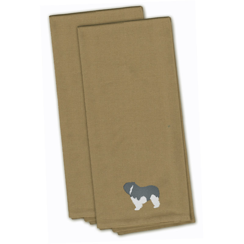 Cotton Embroidered Tea Towel Kitchen Towel, Tan, 28" H x 19" W x 0.1" D