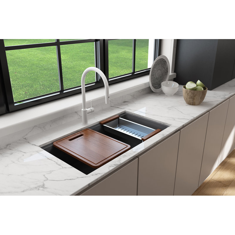 Baveno Lux 33'' L Double Basin Kitchen Sink, Concrete Gray