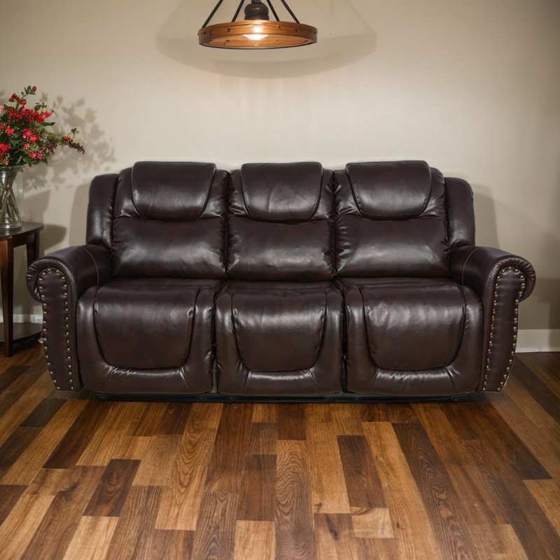 Talyssa 86" Upholstered Reclinging Sofa, Espresso Faux Leather 