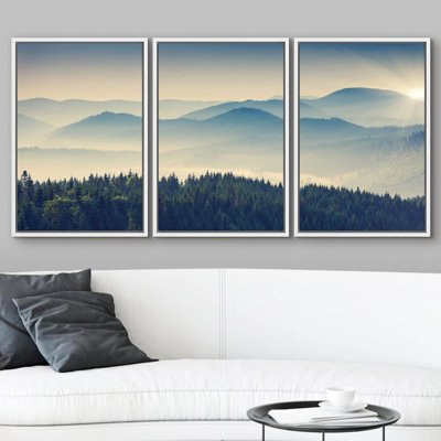 Mountain Shrouded In Mist At Sunrise Carpathian Ukraine Europe - 3 Piece Wrapped Canvas Print