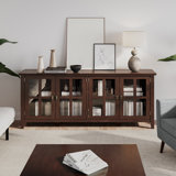 Artisan 66"W Solid Wood 4-Shelf Storage Cabinet with Tempered Glass Doors and Adjustable Shelves