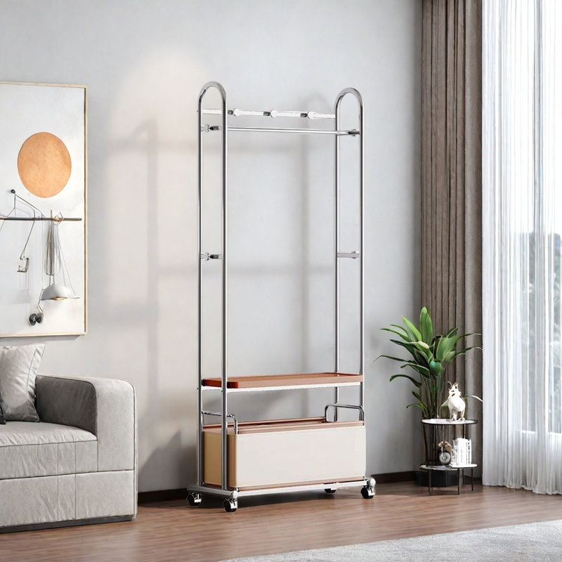 Portemanteau en acier inoxydable avec panier amovible, Crème, crème