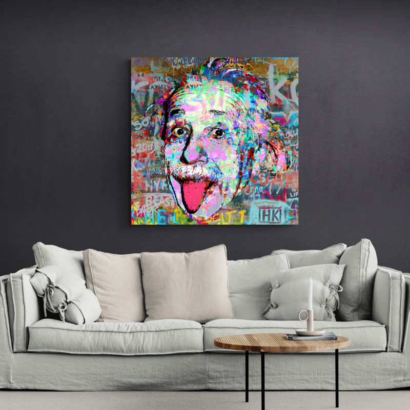 «Einstein» par Stephen Chambers - peinture sur toile tendue, H 15 po x l 15 po x P 1,5 po