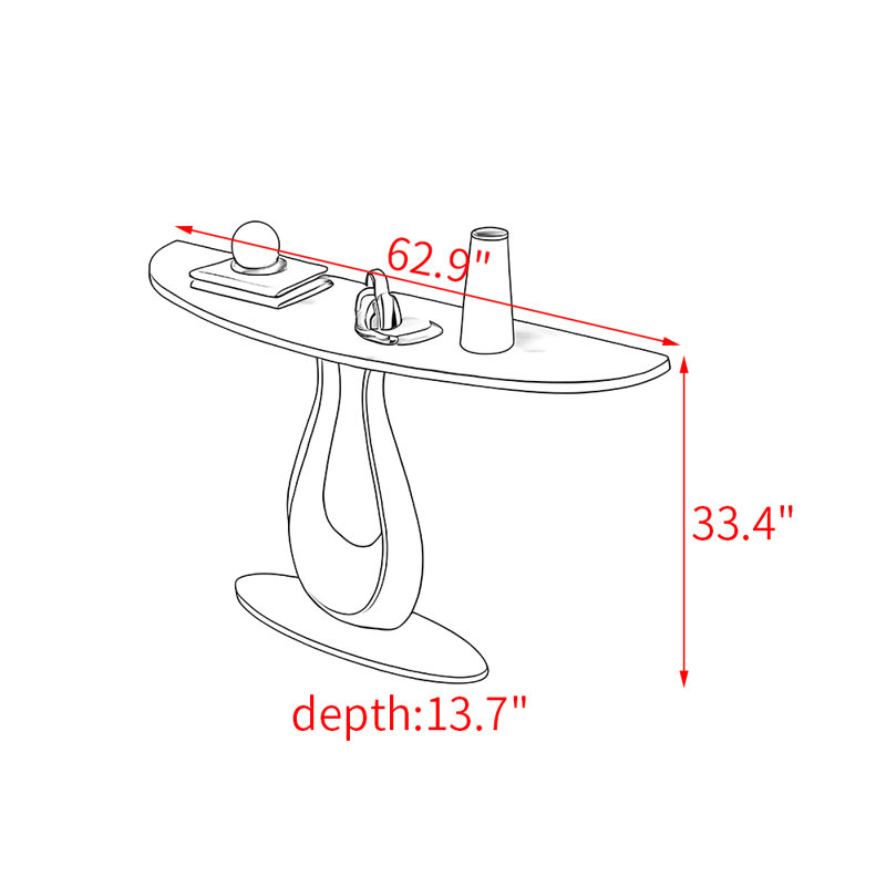 Console en métal fritté de style italien, H 33,4 po x l 62,9 po x P 13,7 po, Brun / Blanc, Doré