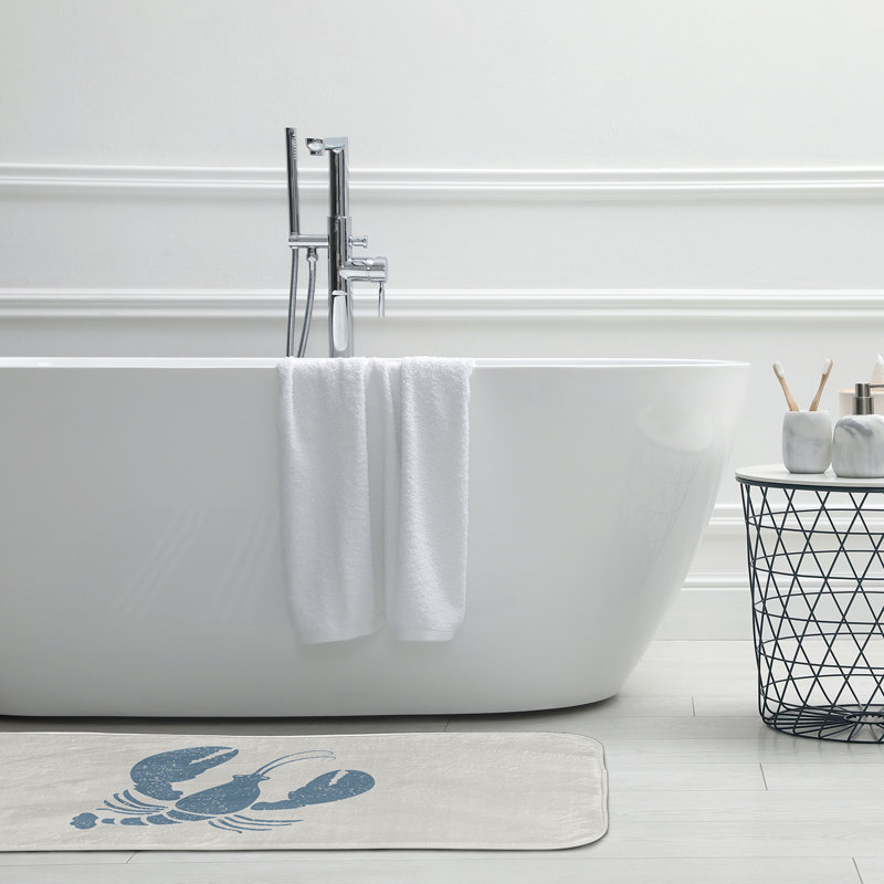 Tapis de bain Nautical Nights, L 17 po x L 24 po, Bleu / blanc