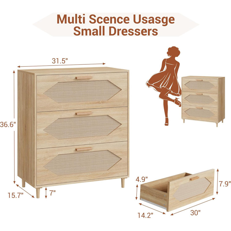 Commode 3 tiroirs moderne en bois pour chambre à coucher