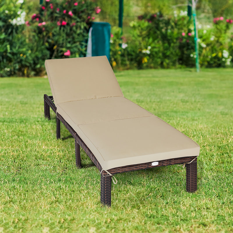 Chaise longue inclinable avec coussin en rotin, Beige