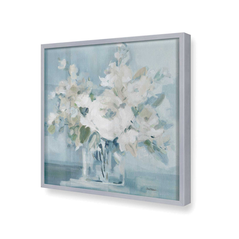 Motif de fleurs blanches tranquilles, Cadre photo argenté, H 13,75 po x l 13,75 po