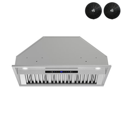 Streamline 34 In. T-11791-1-DL Fondi Ductless Insert 350 CFM Range Hood In Brushed Stainless Steel With Baffle Filters, Touchpad Control, LED Lights