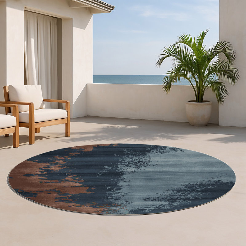 Watercolor Gray Indoor and Outdoor Area Rug, Round 5'