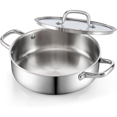 Cook N Home Classic 4 Quart Tri-Ply Clad Stainless Steel Saute Pan, 10.5 Inch Deep Frying Pan with Lid, Induction Skillet Pan Everyday Pan, Dishwasher & Oven Safe