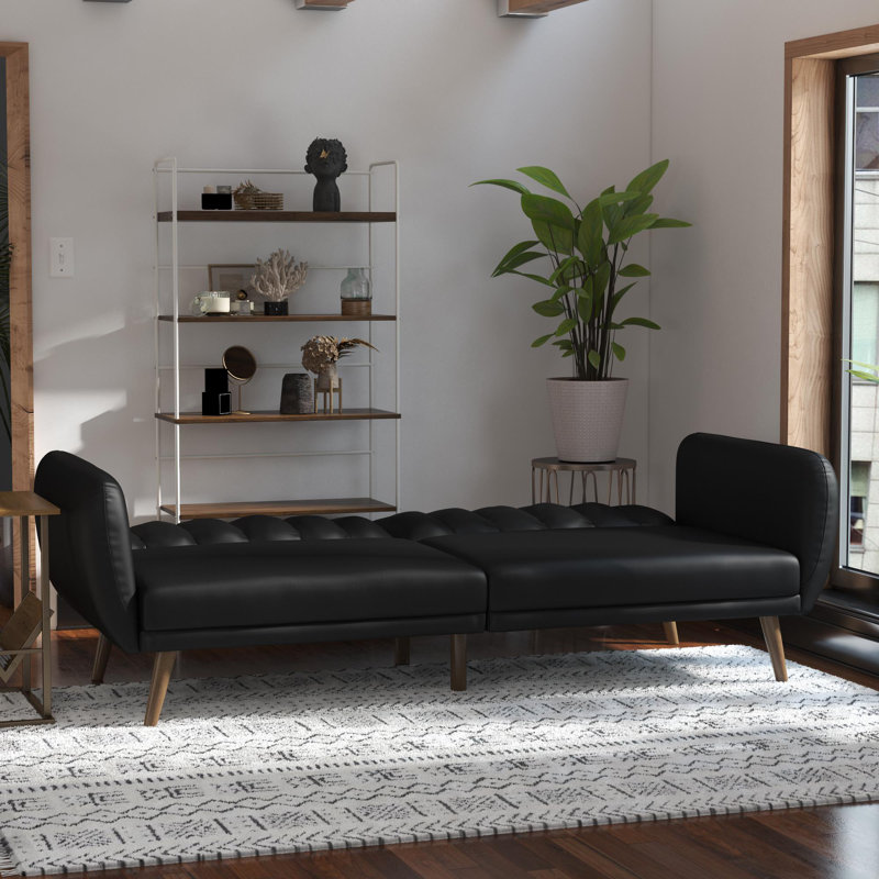 Brittany 81.5'' Vegan Leather Convertible Sofa, Brittany Black Faux Leather