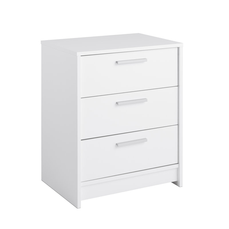 White 3-Drawer Wood Nightstand with Engineered Composite Top