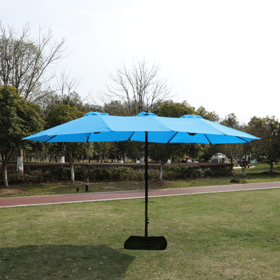 Convenient Opening Backyard Patio Umbrella With - Blue Rust Steel Frame And Stand