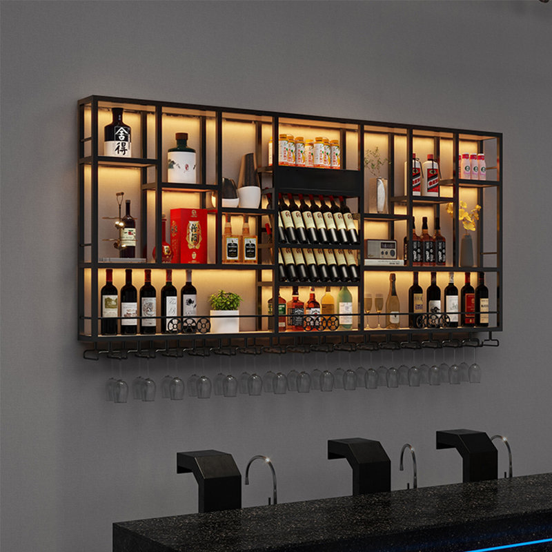 Creative Simple Wine Storage Rack, Black, 47.2" H x 86.6" W x 7.8" D