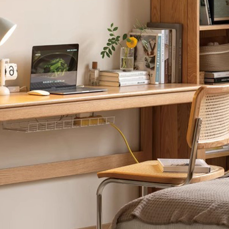 Bureau d'écriture en bois de chêne brun clair de qualité, H 29,52 po x l 62,99 po x P 15,74 po