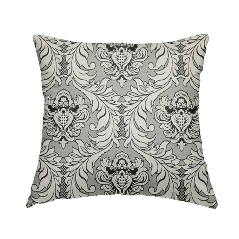 Dicus Damask Rectangular Throw Cushion, Grey/Black