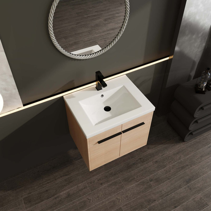 Ensemble de meuble-lavabo de salle de bain avec lavabo à poser en résine, 2 portes