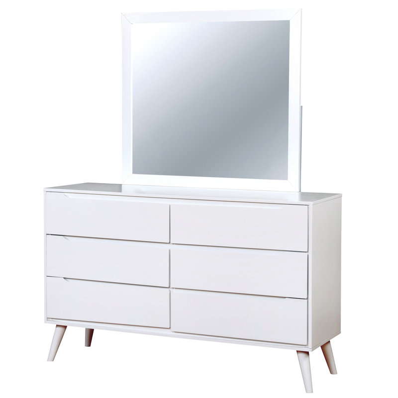Stalter 58''W 6-Drawer Dresser with Mirror, White