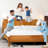 RORNS Bifrost 100% Solid Acacia Wood Queen Platform Bed with Tall Headboard and Footboard, Mid-Century Art Deco Design, No Box Spring Needed, Sturdy Slat Support, Scratch & Water-Resistant, Caramel Finish-917973479-917973472