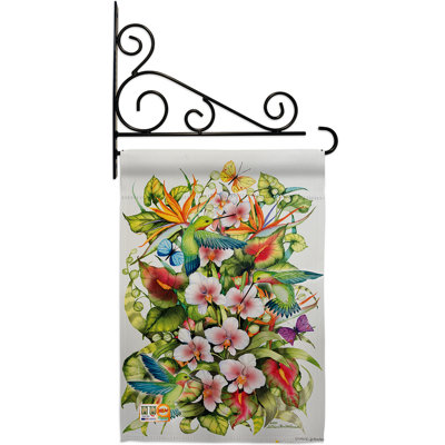 Splendeur d’orchidée avec oiseaux 2 faces polyester 19 x 13 po ensemble de drapeaux