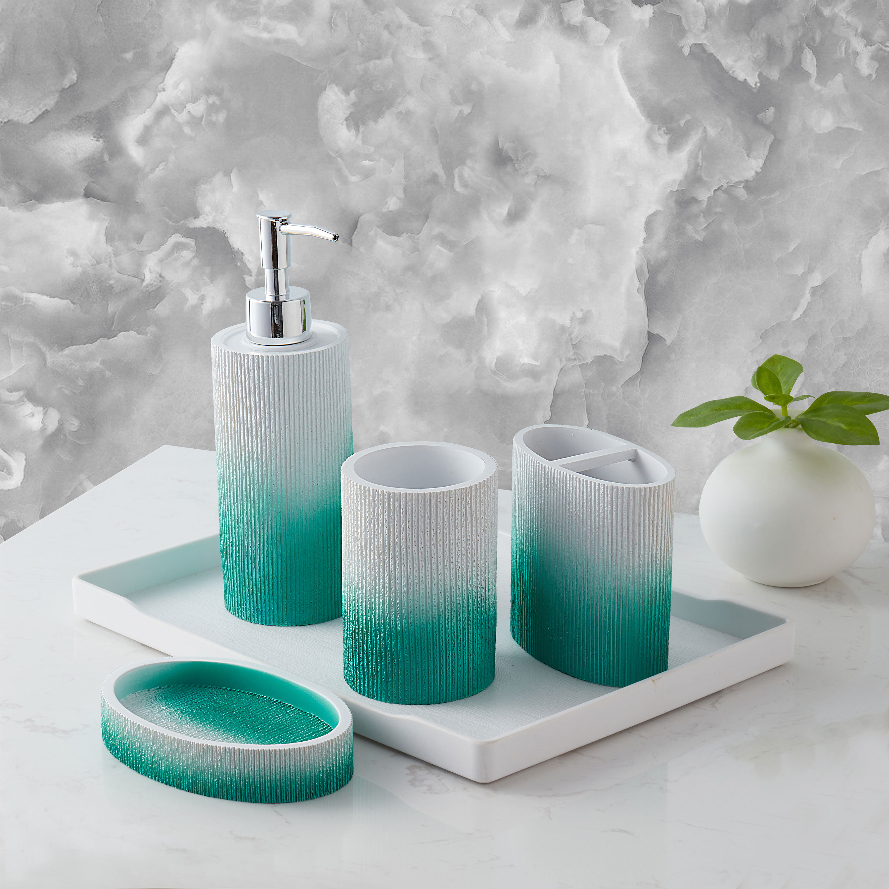 Sweet Home Collection Urbana 4 Piece Ombre Green Bathroom Accessory Set